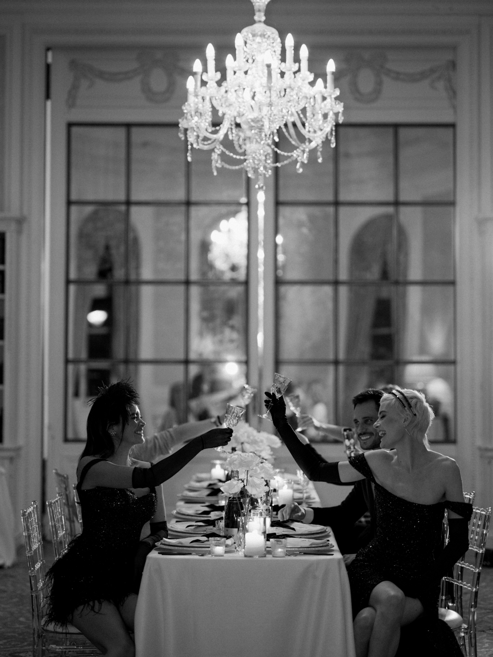 black and white photos of cheers at luxury event in Chelsea